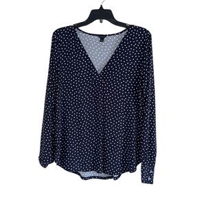 Ann Taylor Size Medium Black print blouse Long Sleeve V-Neck